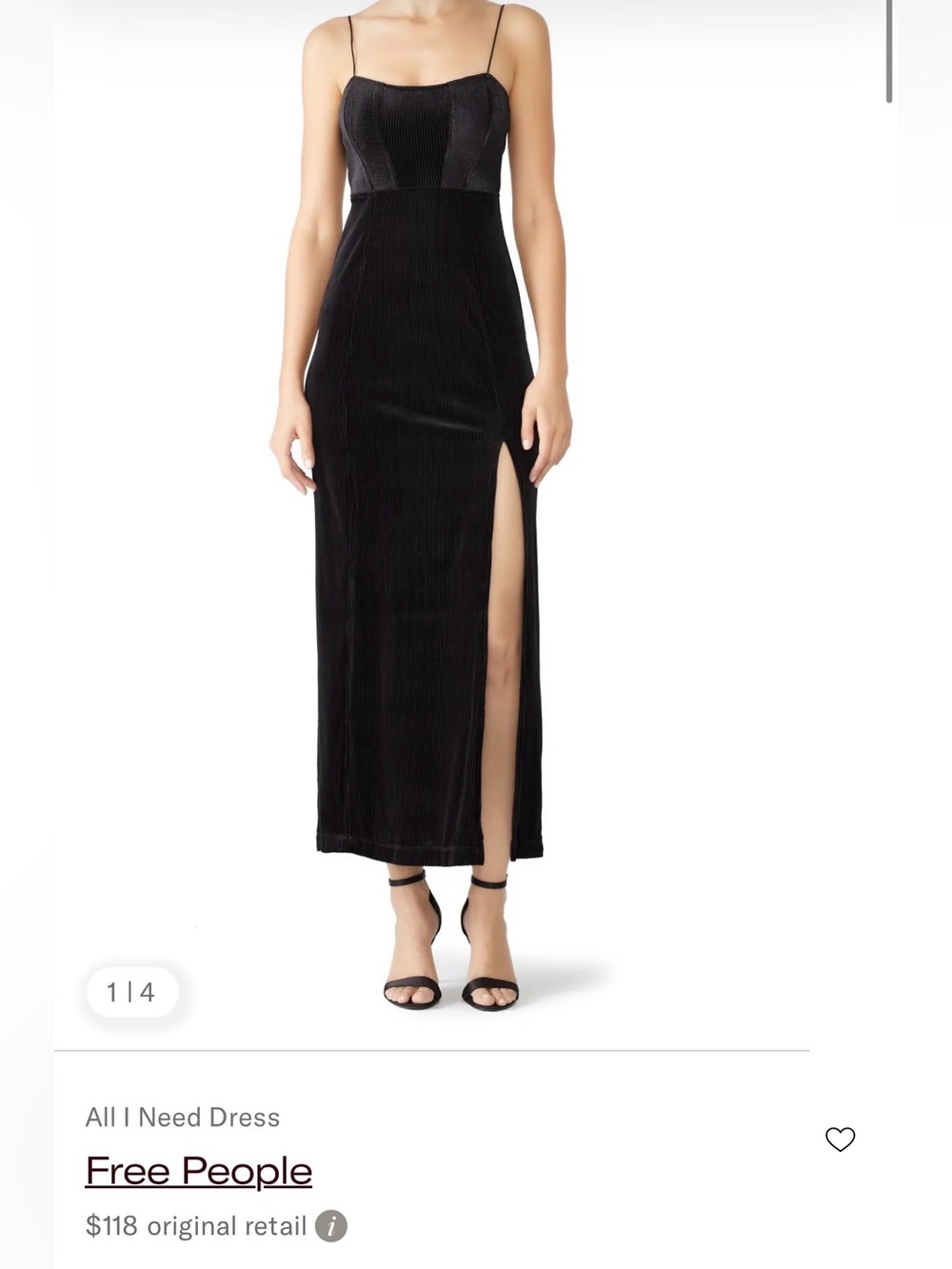 Free People Black Velvet Maxi dress with High Side Slit